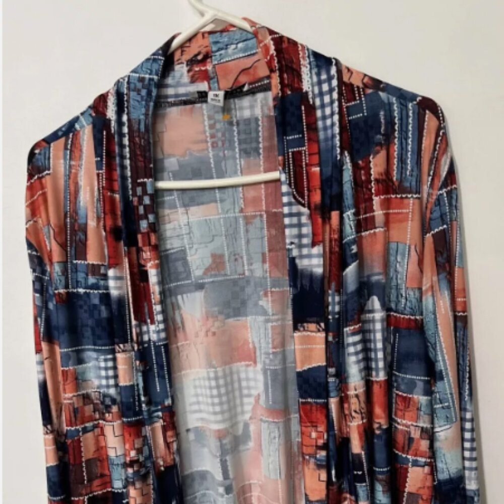 Southern Lady Patchwork Print Open Front Short Cardigan 1X Lightweight Stretch